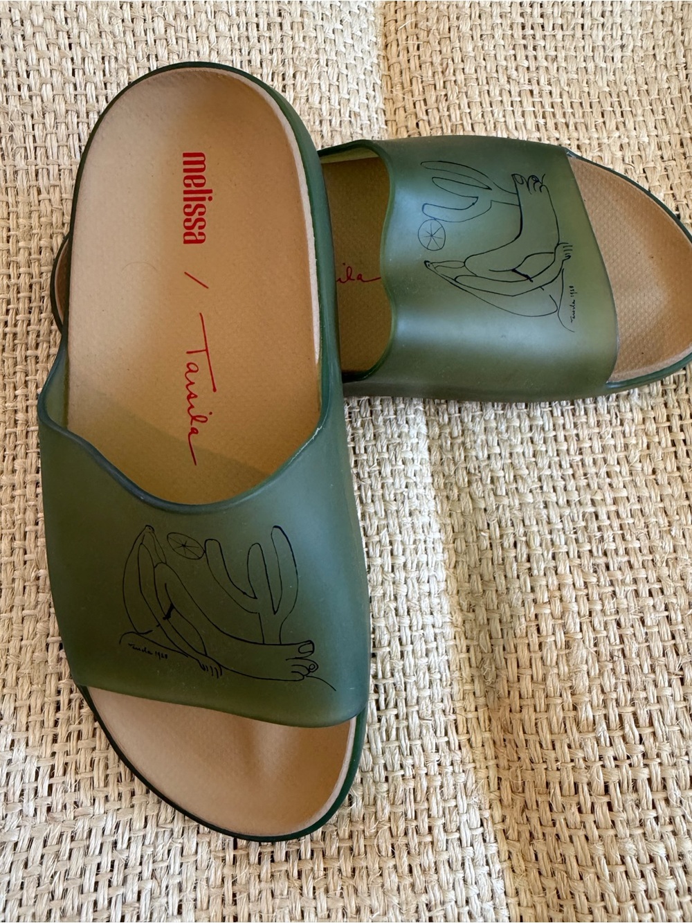 Melissa Olive Green Slide Sandals with Tan Footbed